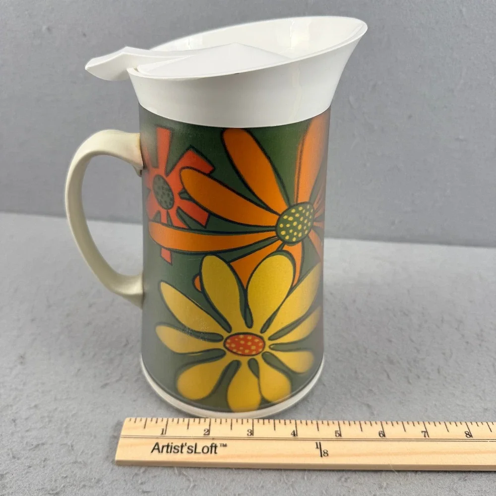 Vintage David Douglas Hot Cold Beverage Caddy Pitcher Retro Floral 1970s Thermos